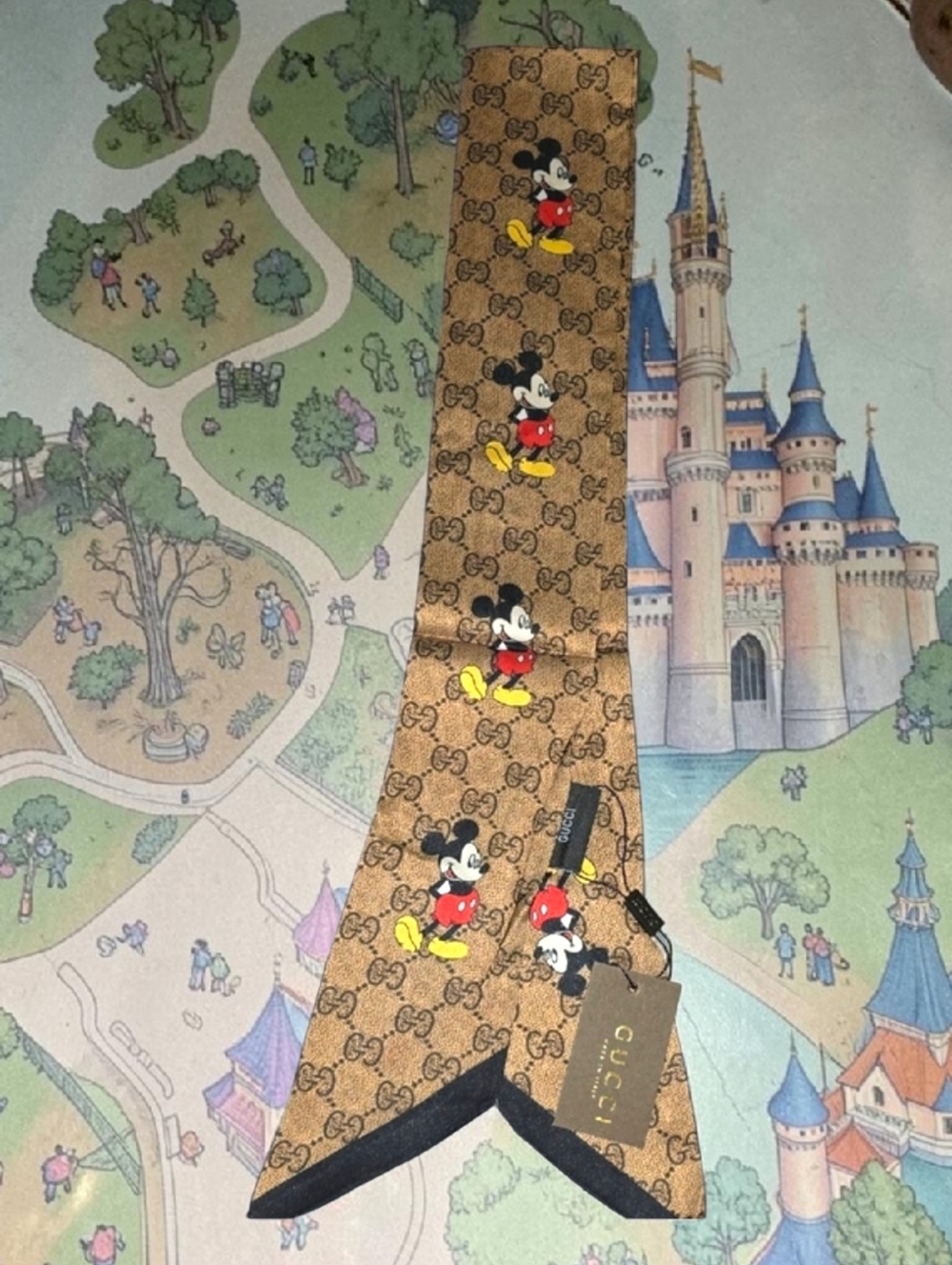 ♡♡♡ Brown Mickey Mouse Print Silk Tie